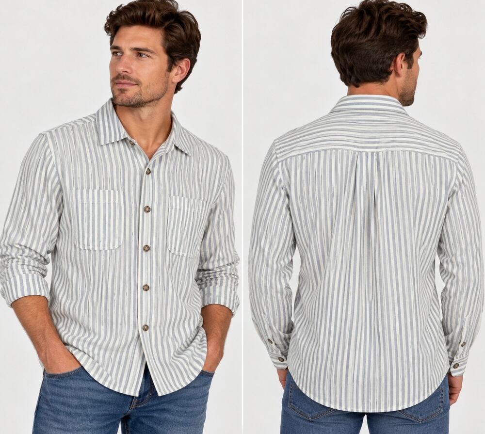 C&C California Men’s Small Striped Button Up Shirt Shacket Coastal Workwear NWT